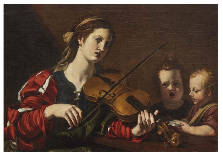 Baroque violin bridge bow strings
