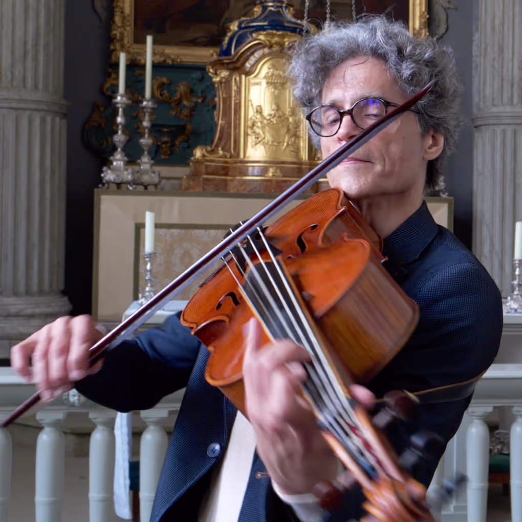 Violoncello da spalla close-up showing five-string setup and playing position